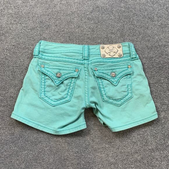 Miss Me Shorts Womens 25 Mint Studded Low Rise Denim Flap Pocket Stretch Zip Fly - Picture 9 of 11